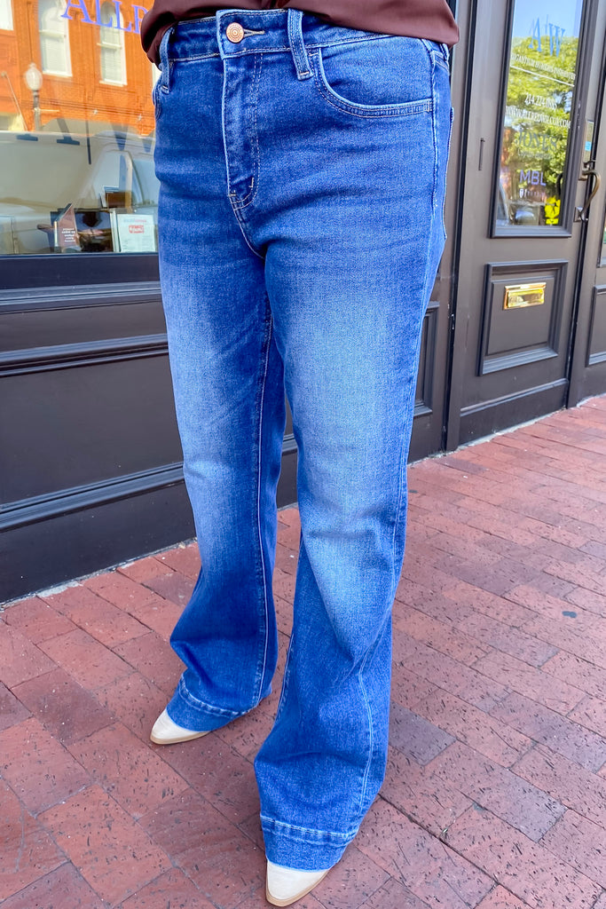 Intrigue High Rise Trouser Hem Relaxed Flare Jeans by Lovervet - Lyla's: Clothing, Decor & More - Plano Boutique