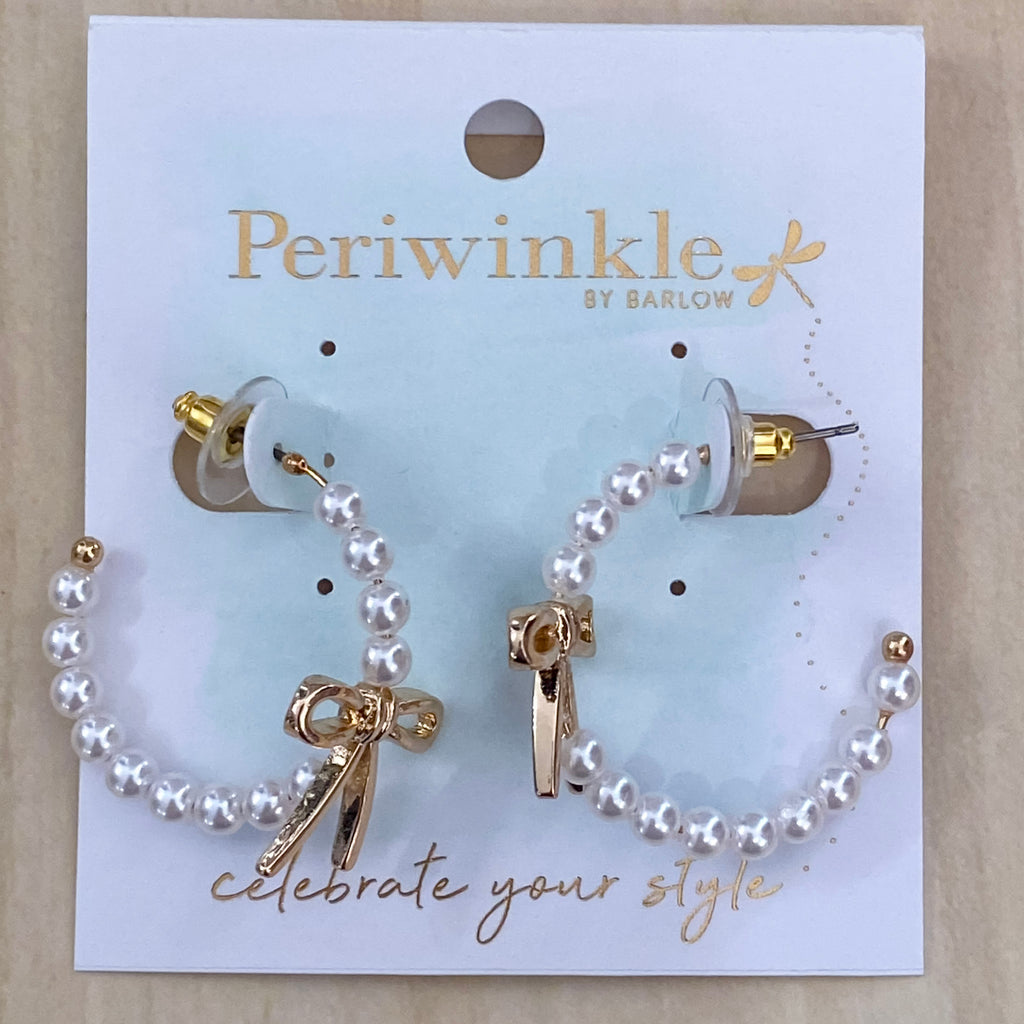 Pearl Hoops Earrings With Gold Ribbons - Lyla's: Clothing, Decor & More - Plano Boutique
