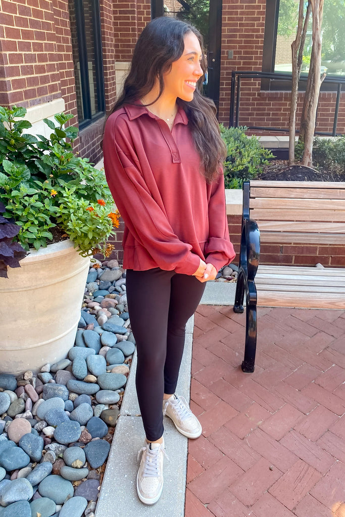 I See You Longsleeve Collar Deep Burgundy Top - Lyla's: Clothing, Decor & More - Plano Boutique