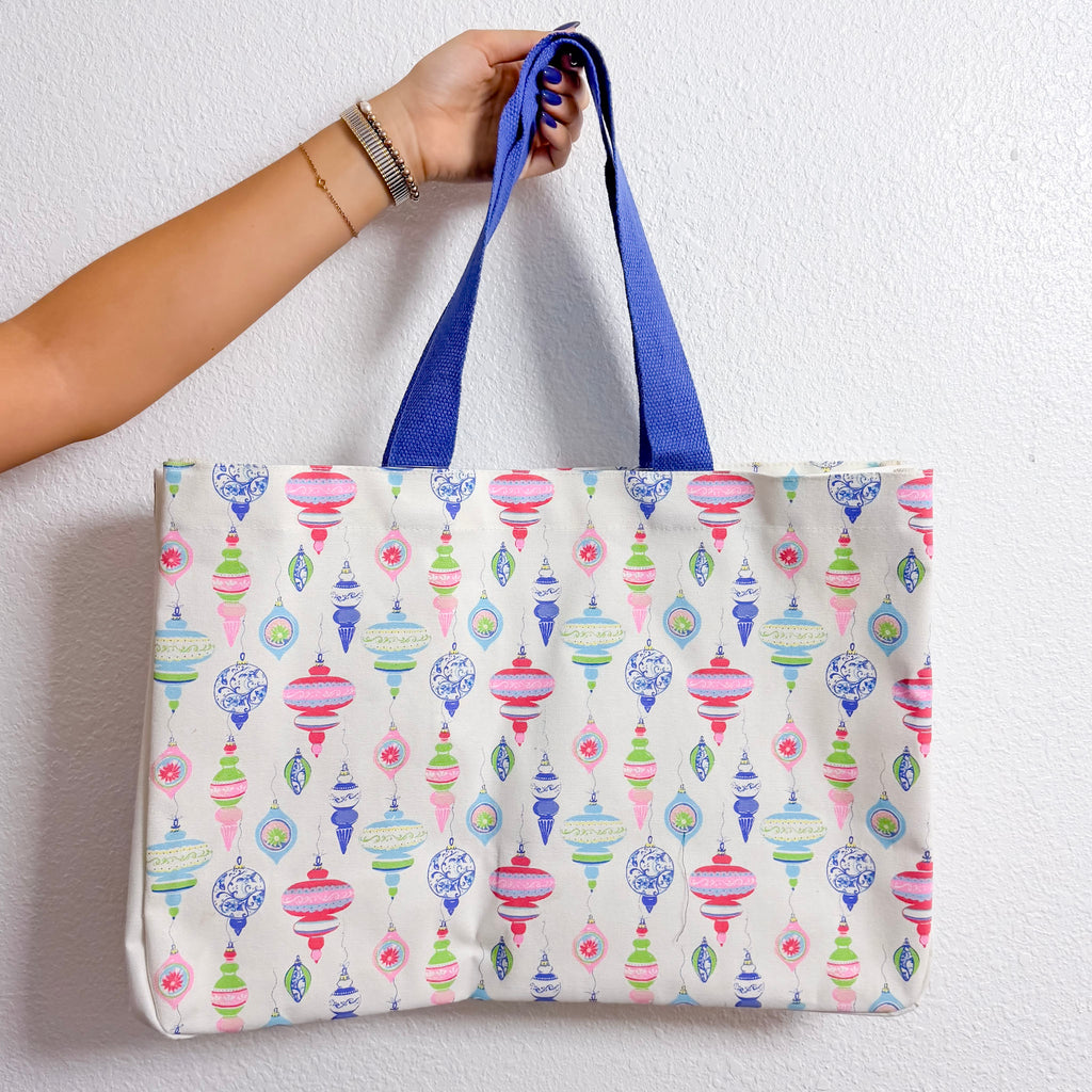Whimsical Wonders Ornament Blue Tote - Lyla's: Clothing, Decor & More - Plano Boutique