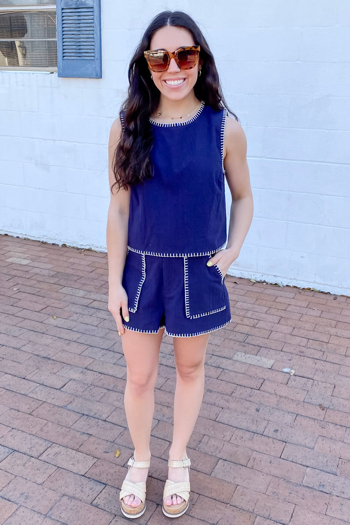 Call Me Back Whipstitched Navy Top - Lyla's: Clothing, Decor & More - Plano Boutique