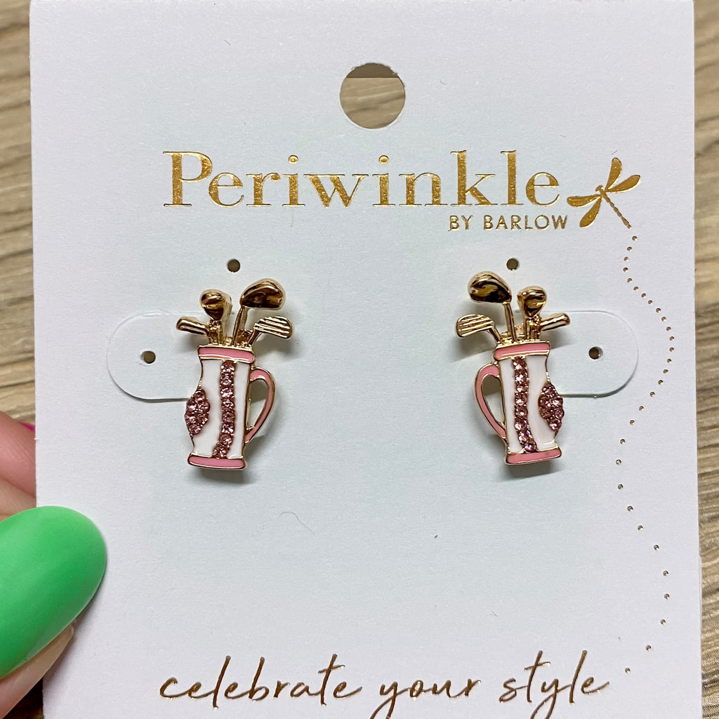 Pink & White Golf Bag Earrings - Lyla's: Clothing, Decor & More - Plano Boutique