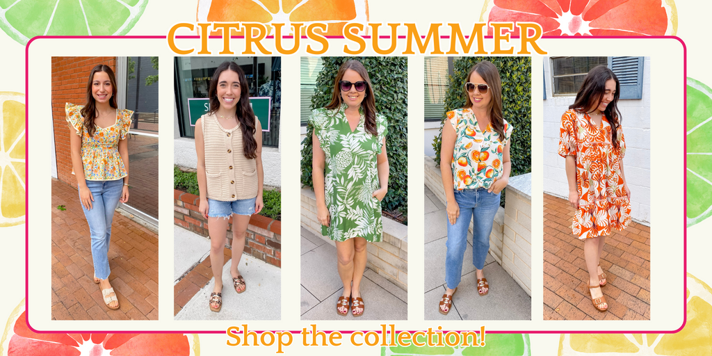 Shop summer fashion at Lyla's Clothing and Gifts! Our NEW Citrus Summer Collection is perfect for hot summer days or tropical vacations! Shop woman's clothing at Lyla's Clothing and Gifts in Downtown Plano, Rockwall or ONLINE!