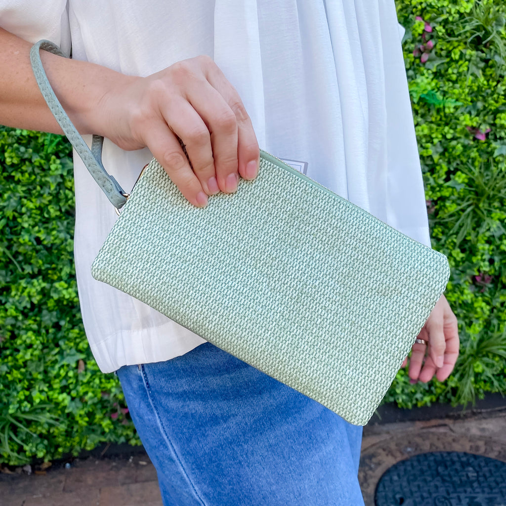 Jen & Co Riley Micro Straw 3 Compartment Crossbody/Wristlet - Light Teal - Lyla's: Clothing, Decor & More - Plano Boutique