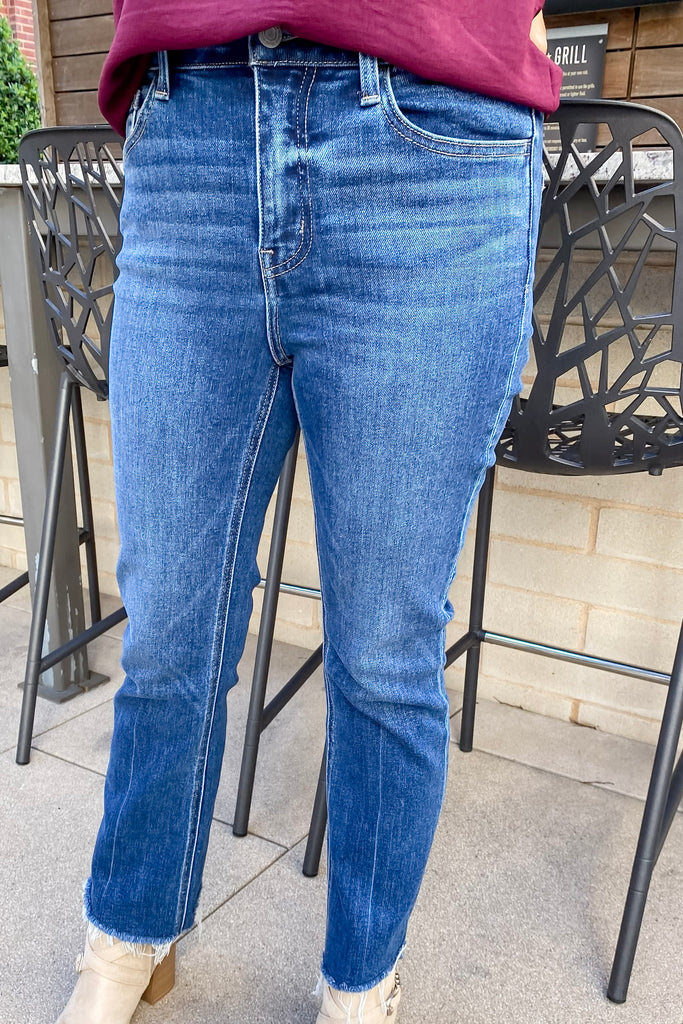 Bella Inspirational High Rise Raw Hem Cropped Flare Jeans by Vervet - Lyla's: Clothing, Decor & More - Plano Boutique