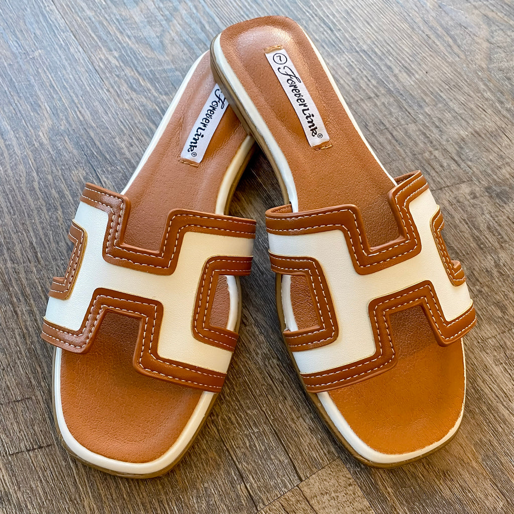 Main Two Tone White and Tan Sandal - Lyla's: Clothing, Decor & More - Plano Boutique