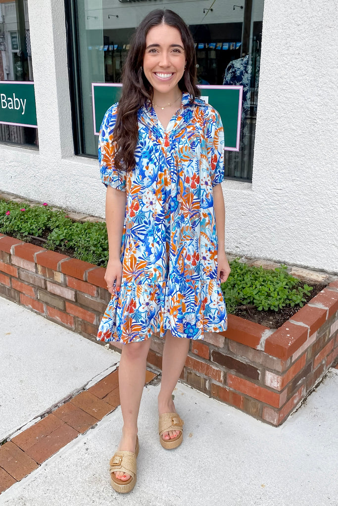 Lucky For You Floral Print Blue Dress - Lyla's: Clothing, Decor & More - Plano Boutique