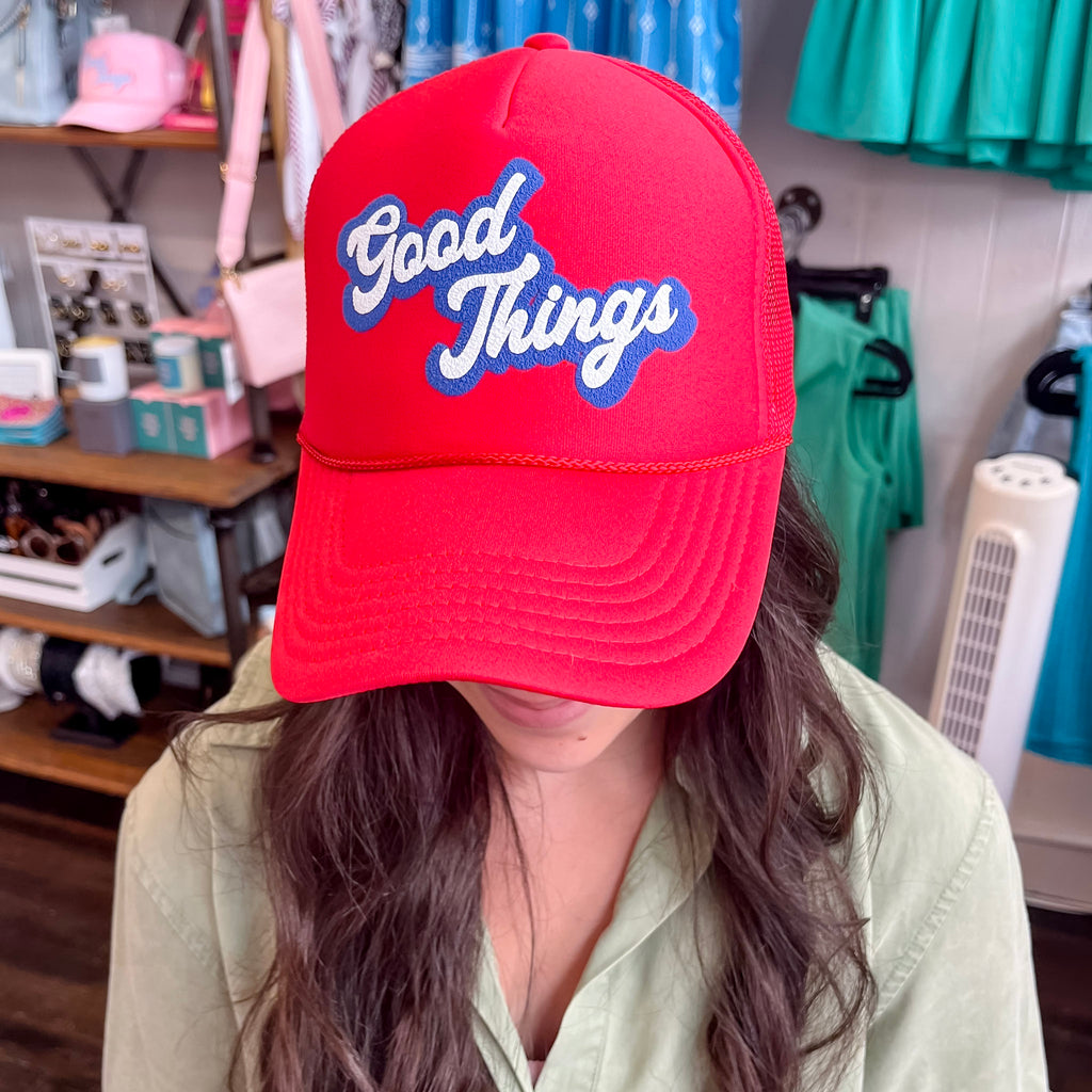 Good Things Red Trucker Hat - Lyla's: Clothing, Decor & More - Plano Boutique