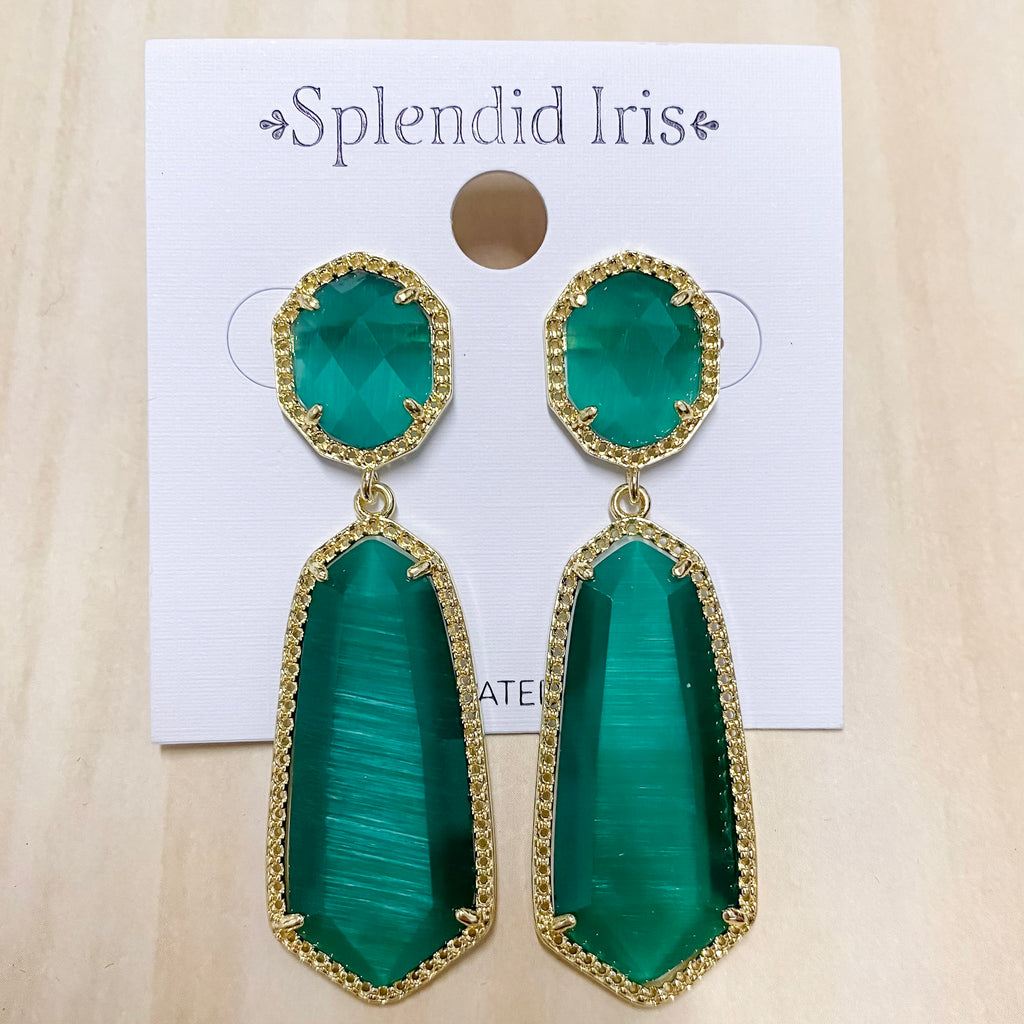 Long Double Drop Stone Stud Earrings Teal - Lyla's: Clothing, Decor & More - Plano Boutique