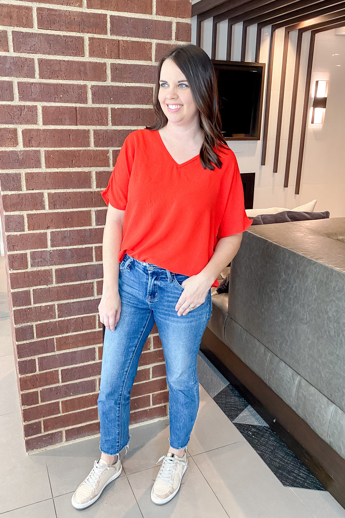 Simple V Neckline Red Top - Lyla's: Clothing, Decor & More - Plano Boutique