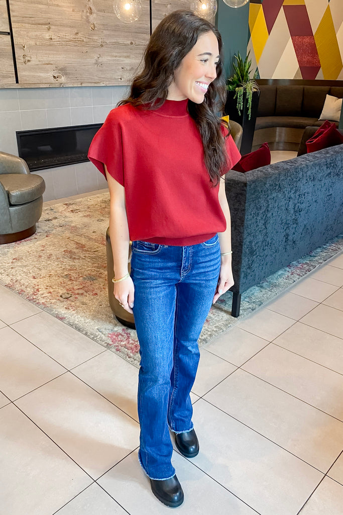 Merlot Mock Neck Short Sleeve Top - Lyla's: Clothing, Decor & More - Plano Boutique