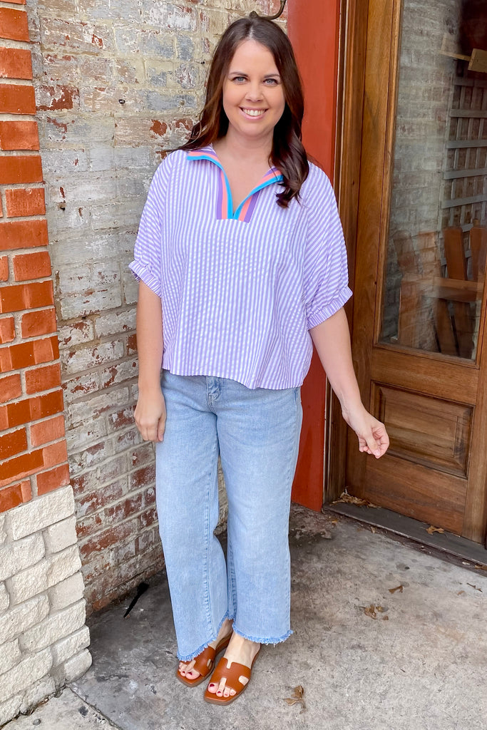 Over and Over Again Striped Lavender Top - Lyla's: Clothing, Decor & More - Plano Boutique