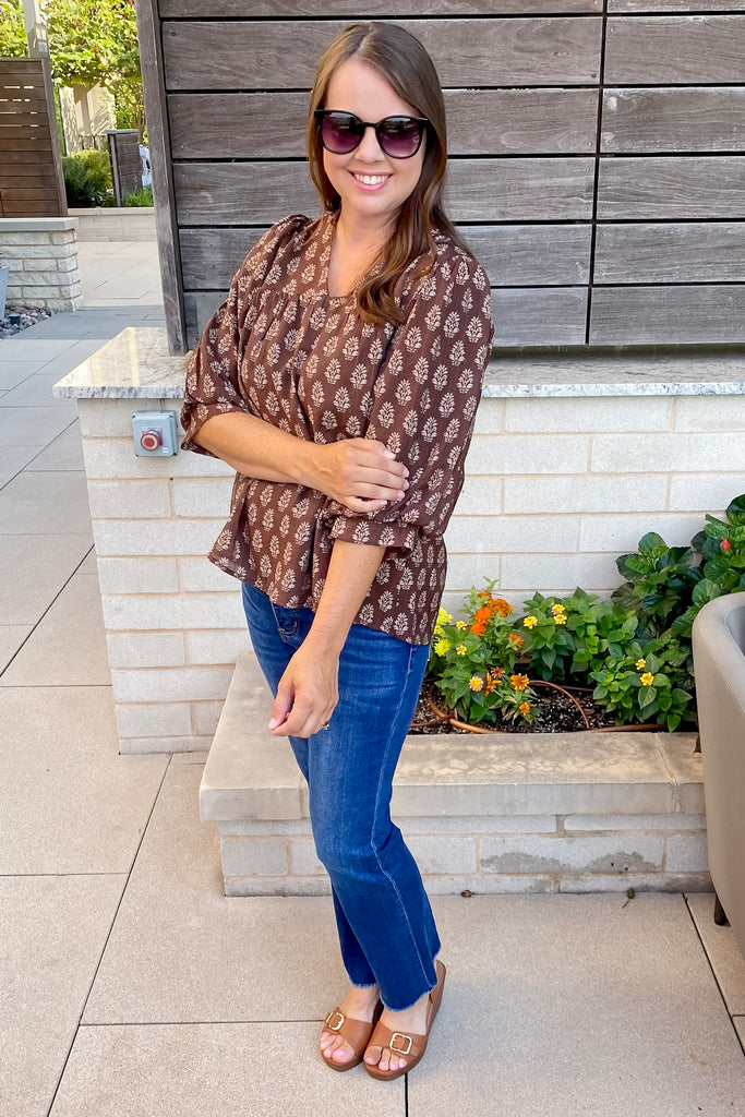 Are You Sure Printed Brown Top - Lyla's: Clothing, Decor & More - Plano Boutique
