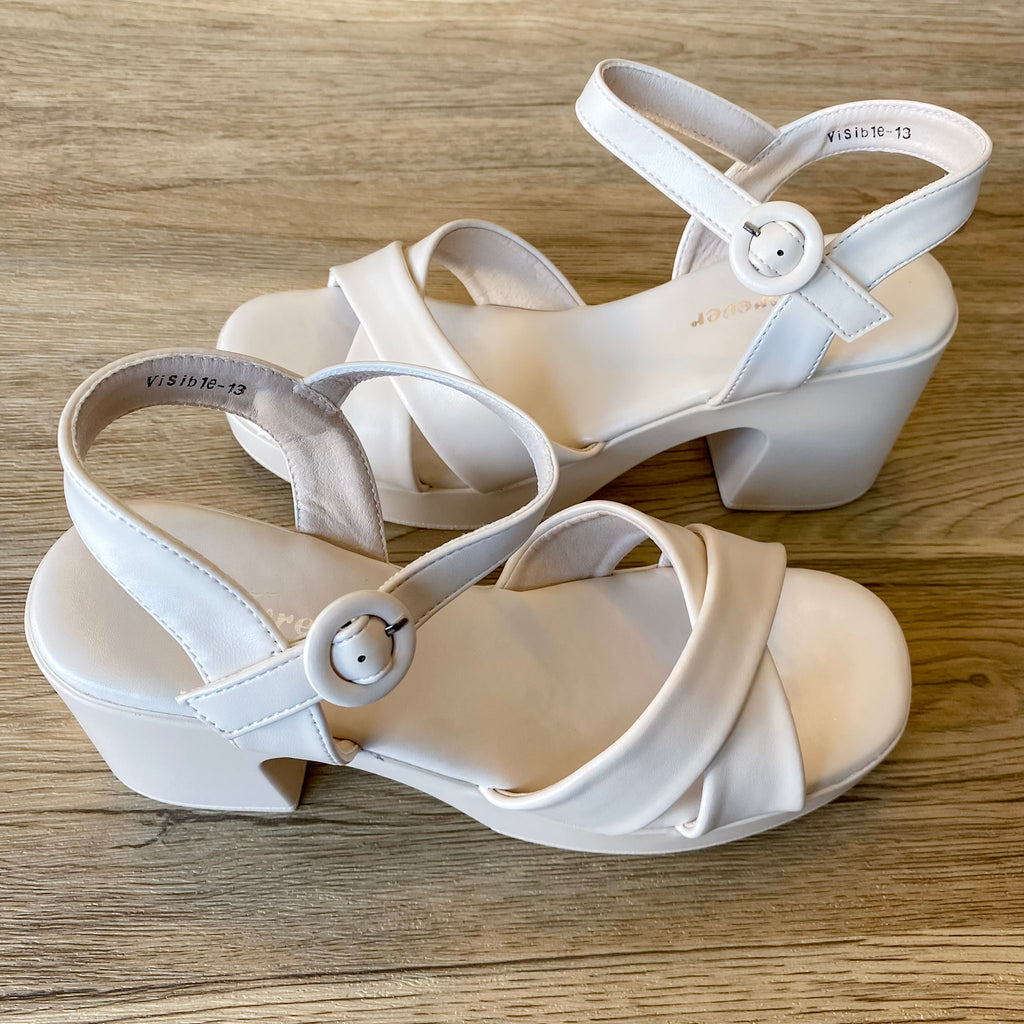 Visible Cream Block Heel Sandal - Lyla's: Clothing, Decor & More - Plano Boutique