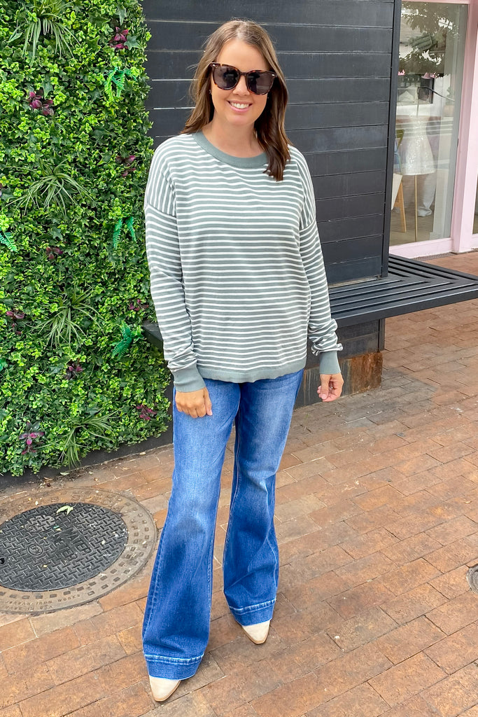 Dusty Jade Love Striped Sweater - Lyla's: Clothing, Decor & More - Plano Boutique
