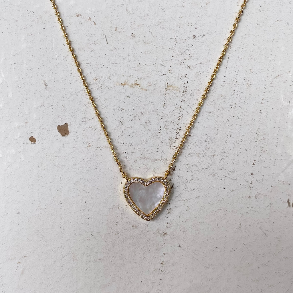 My Heart is Yours Shell Pave Heart Necklace - Lyla's: Clothing, Decor & More - Plano Boutique