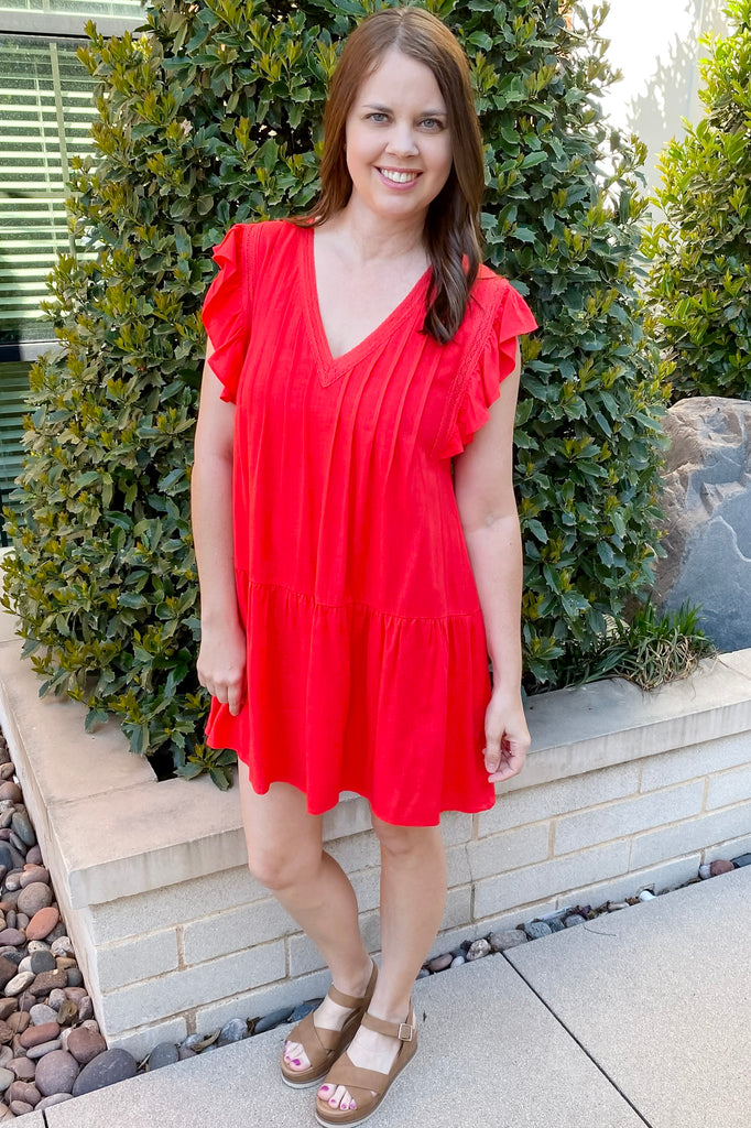 Come On Girl Pintuck Red Dress - Lyla's: Clothing, Decor & More - Plano Boutique