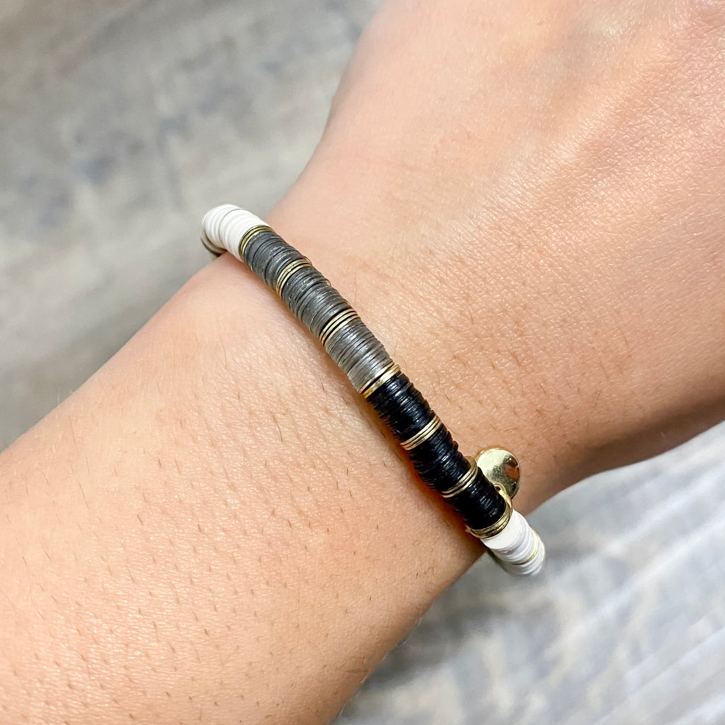 Grace Gold Stripe Stretch Bracelet Black and White by Ink & Alloy - Lyla's: Clothing, Decor & More - Plano Boutique
