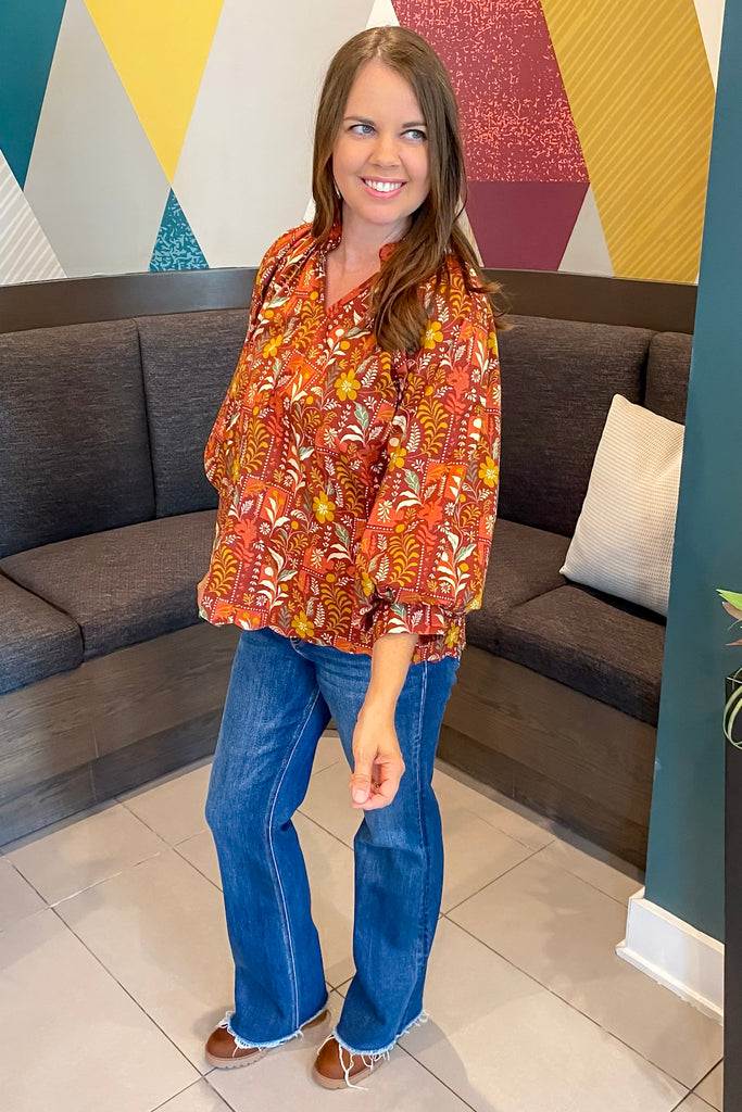 For The First Time Burgundy Floral Print Top - Lyla's: Clothing, Decor & More - Plano Boutique