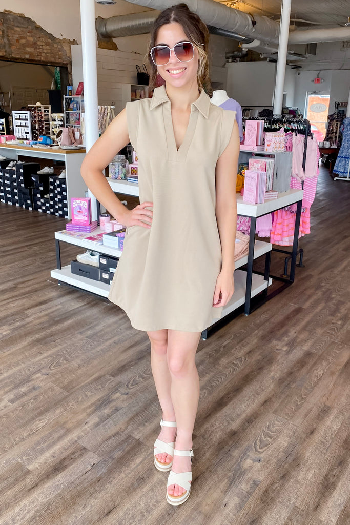 Spicy and Cute Taupe Dress - Lyla's: Clothing, Decor & More - Plano Boutique