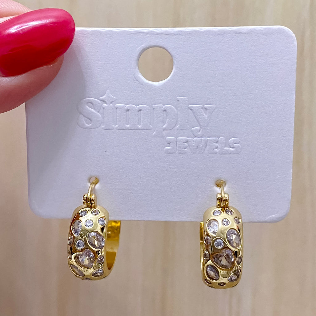 Gold Chunky Hoops With Gems - Lyla's: Clothing, Decor & More - Plano Boutique