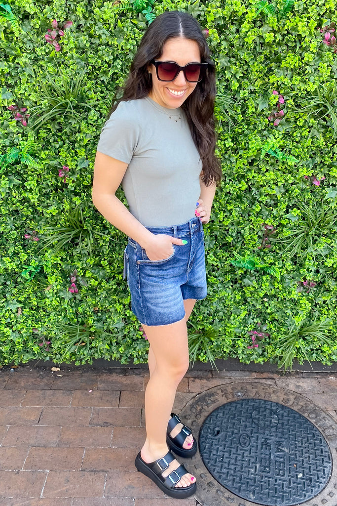 Dark Sea Blue Super High Rise Denim Shorts by Mica - Lyla's: Clothing, Decor & More - Plano Boutique