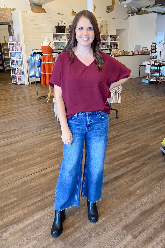 Simple V Neckline Burgundy Top - Lyla's: Clothing, Decor & More - Plano Boutique