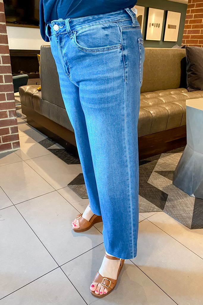 Aileeah High Rise Soft Crop Slim Wide Leg Denim by Vervet - Lyla's: Clothing, Decor & More - Plano Boutique