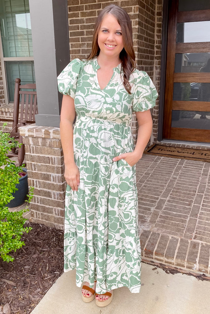 Wildflower Serenade Sage Print Dress - Lyla's: Clothing, Decor & More - Plano Boutique