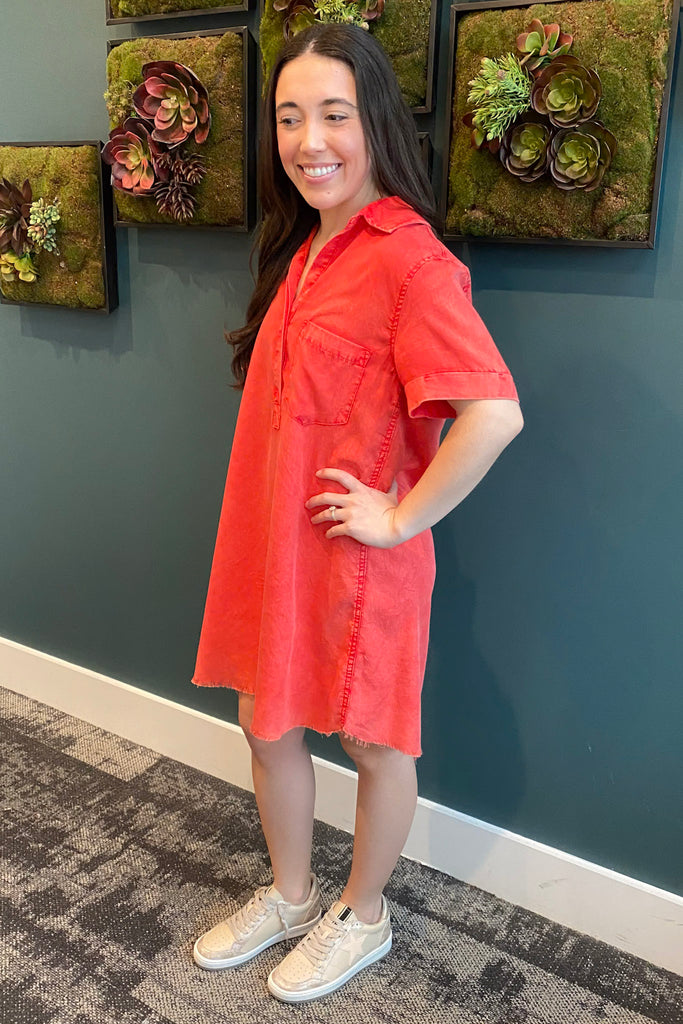 In Love Washed Denim Red Dress - Lyla's: Clothing, Decor & More - Plano Boutique