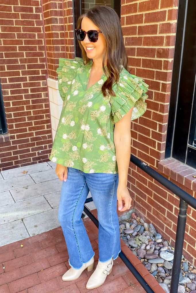 Meaningful Bliss Kiwi Olive Floral Print Top - Lyla's: Clothing, Decor & More - Plano Boutique