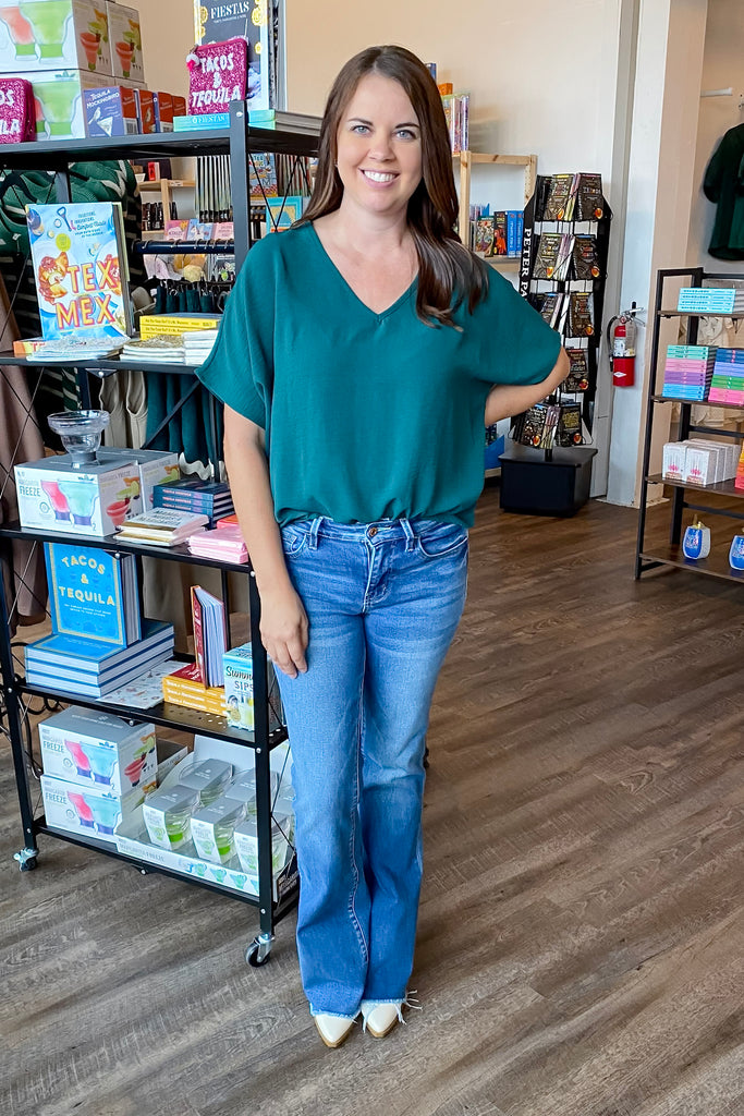 Simple V Neckline Hunter Green Top - Lyla's: Clothing, Decor & More - Plano Boutique