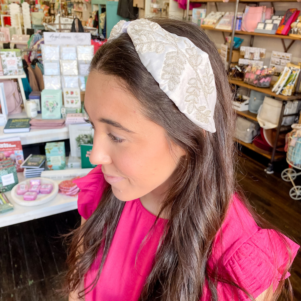 Embellished Headband In Ivory - Lyla's: Clothing, Decor & More - Plano Boutique