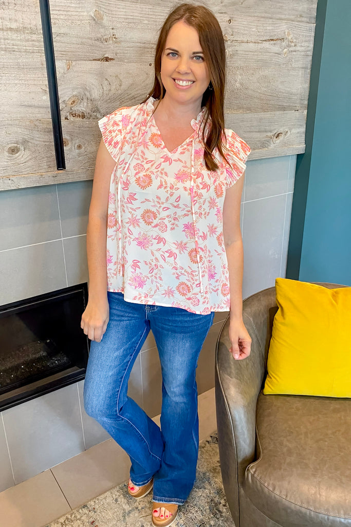 Pink Love Floral Print Pleat Top - Lyla's: Clothing, Decor & More - Plano Boutique