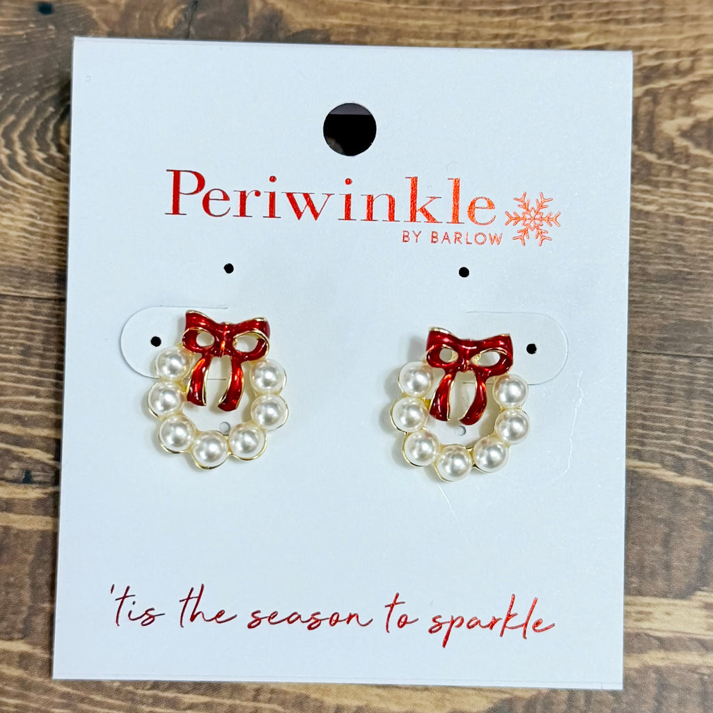 Pearl Wreath With Red Bow Earrings - Lyla's: Clothing, Decor & More - Plano Boutique