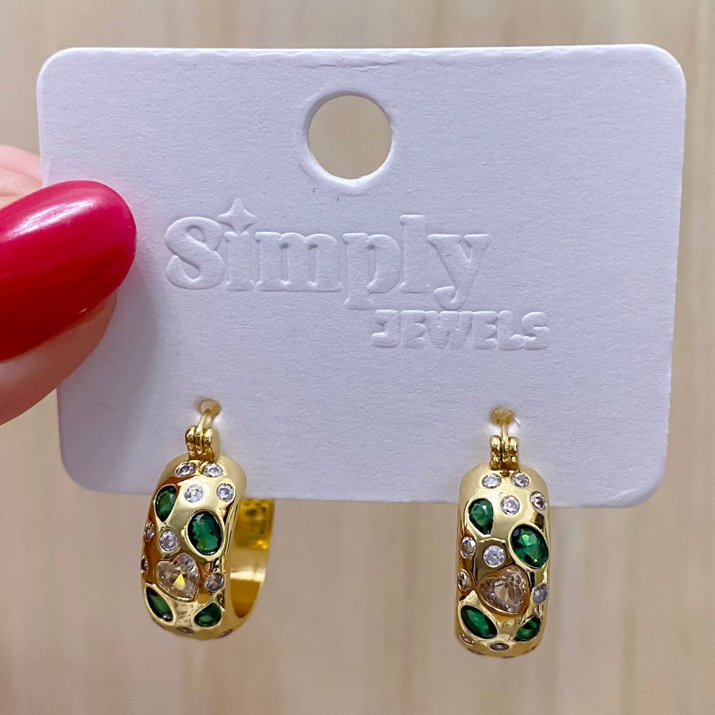 Gold Chunky Hoops With Gems - Lyla's: Clothing, Decor & More - Plano Boutique
