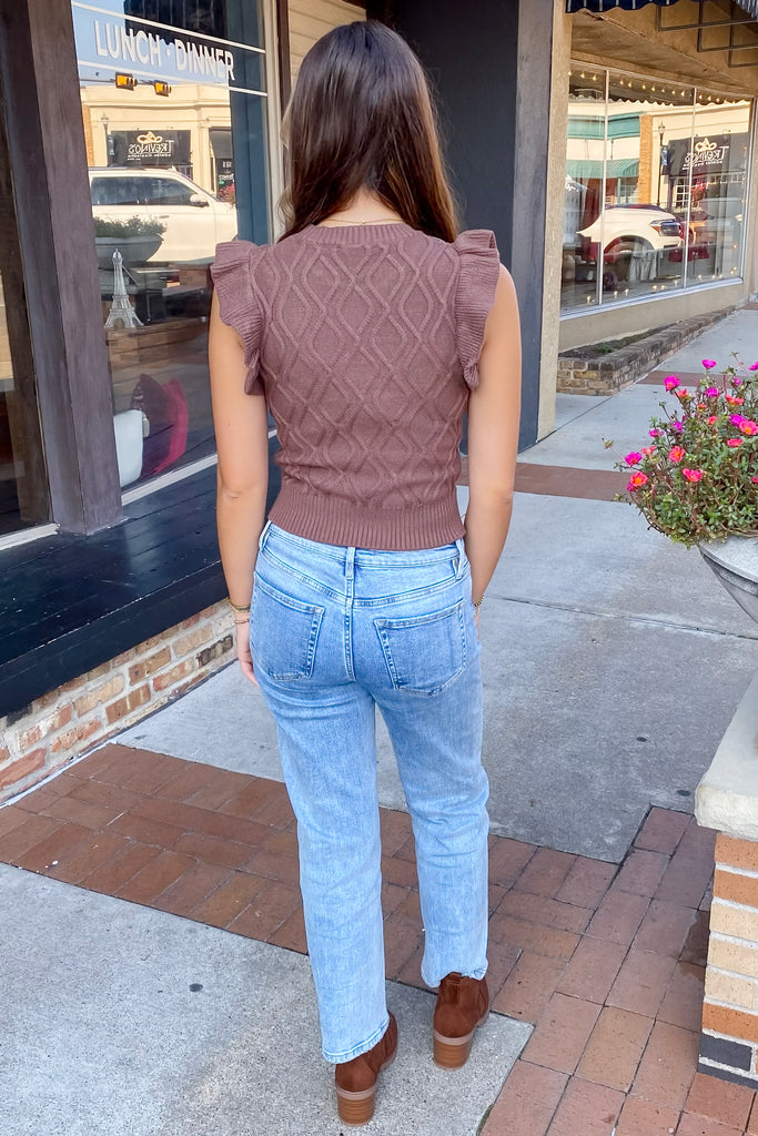 Settle In Ruffle Brown Sweater - Lyla's: Clothing, Decor & More - Plano Boutique