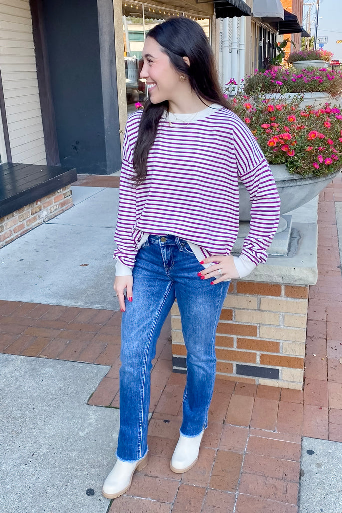 Magenta Love Striped Sweater - Lyla's: Clothing, Decor & More - Plano Boutique