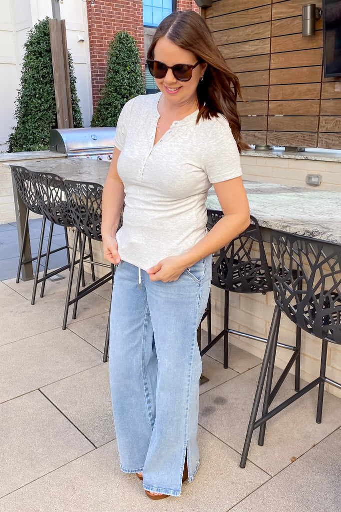 Everyday Ease Henley Light Grey Top - Lyla's: Clothing, Decor & More - Plano Boutique