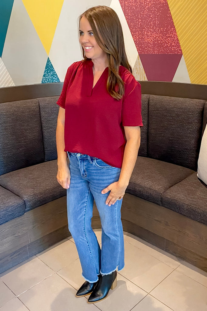 Placket Burgundy Top - Lyla's: Clothing, Decor & More - Plano Boutique