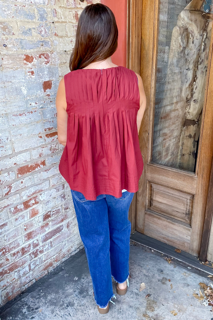 Like Me Now Pleated Burgundy Top - Lyla's: Clothing, Decor & More - Plano Boutique