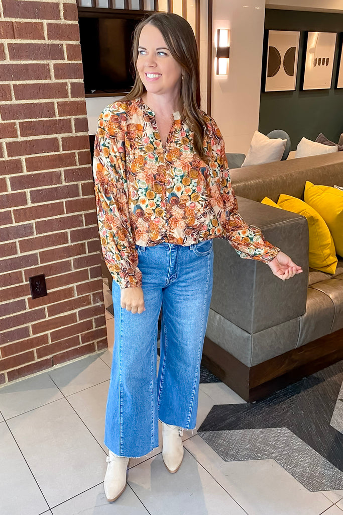 Going to Be Golden Floral Taupe Top - Lyla's: Clothing, Decor & More - Plano Boutique