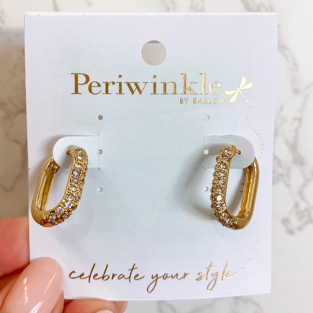 Crystal Studded Gold Huggies - Lyla's: Clothing, Decor & More - Plano Boutique