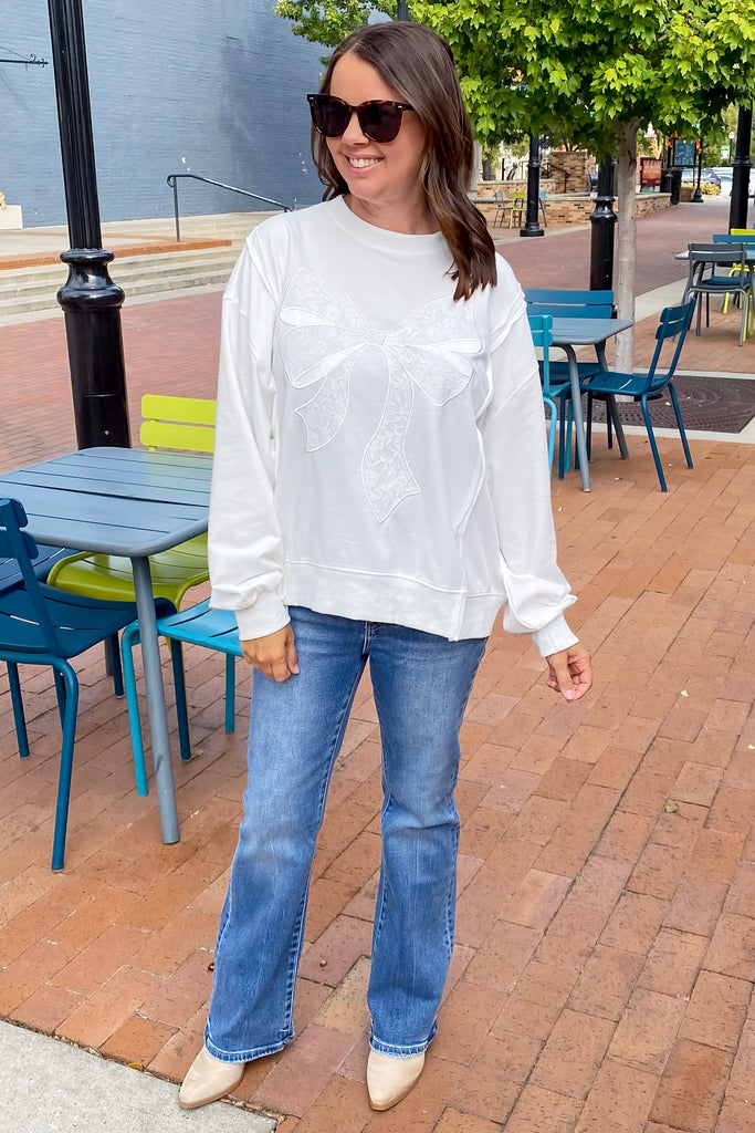 Ribbons and Bows White Sweater - Lyla's: Clothing, Decor & More - Plano Boutique