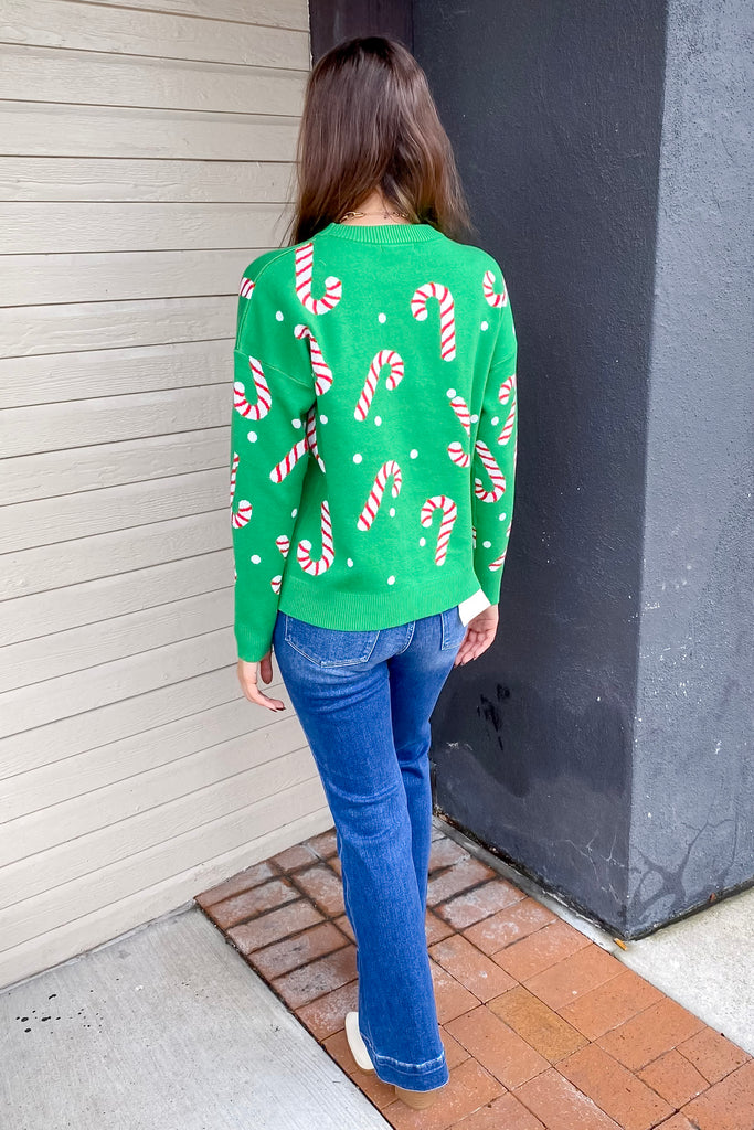 Candy Cane Christmas Green Sweater - Lyla's: Clothing, Decor & More - Plano Boutique