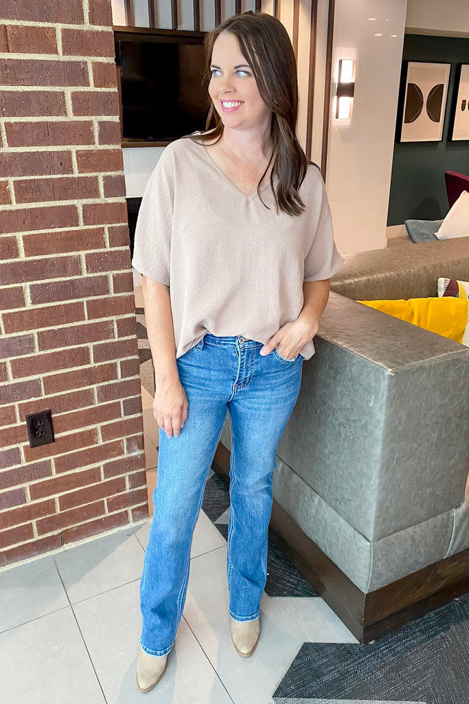Simple V Neckline Latte Top - Lyla's: Clothing, Decor & More - Plano Boutique
