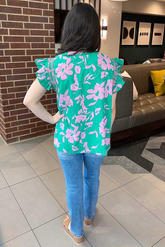 Beach Vacation Green Floral Print Top - Lyla's: Clothing, Decor & More - Plano Boutique