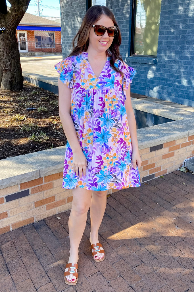 Just a Whisper Floral Print Lavender Dress - Lyla's: Clothing, Decor & More - Plano Boutique