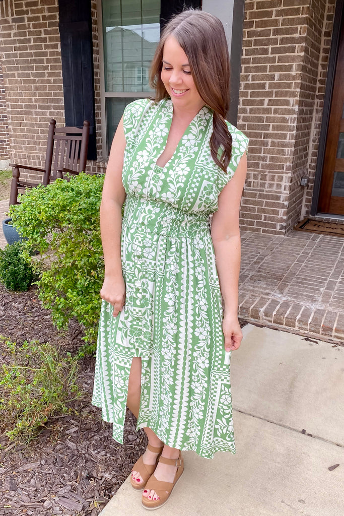 Garden Escape Floral Print Green Maxi Dress - Lyla's: Clothing, Decor & More - Plano Boutique