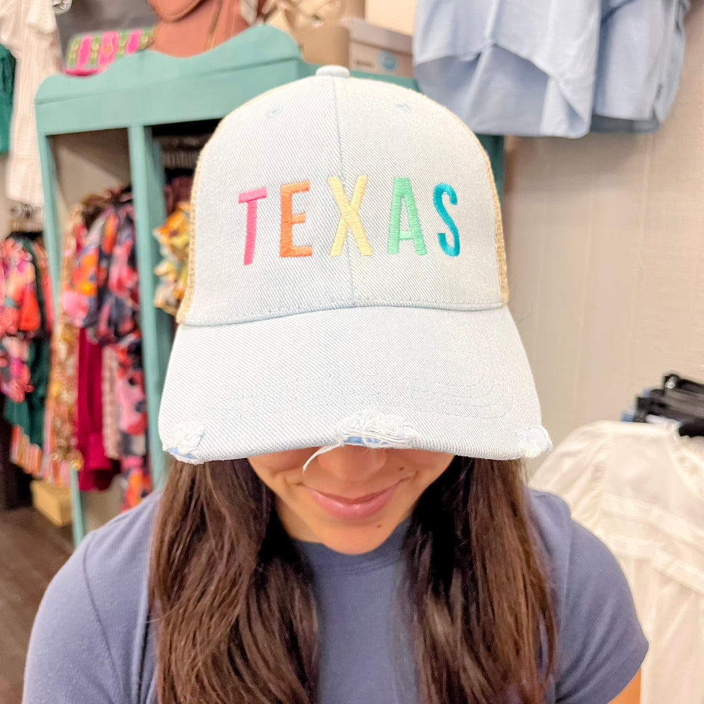 Texas (Multicolored) Denim Trucker Hat - Lyla's: Clothing, Decor & More - Plano Boutique